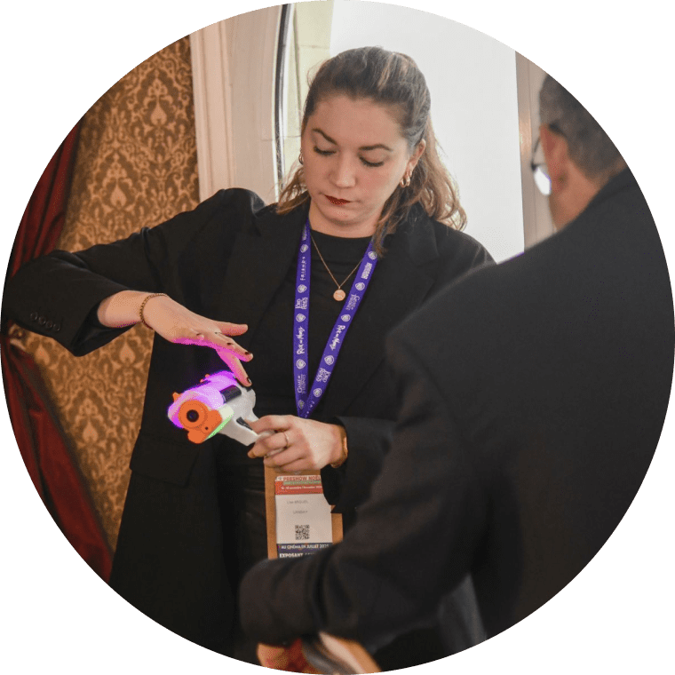 Business professionals in meeting showcasing toy industry networking